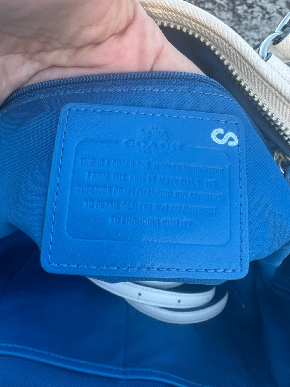 Coach Sample Perforated Leather Dome Satchel White Blue Trim Crossbody Bag - Picture 12 of 17